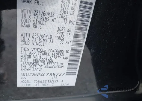 2016 Nissan Rogue Sl from USA, damaged, VIN 5N1AT2MV5GC788727